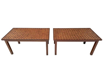 Pair of Mid-Century Modern Side Tables with Mosaic Inlaid Tops, 1960s